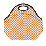 Orange And White Checkered Pattern Print Neoprene Lunch Bag