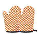 Orange And White Checkered Pattern Print Oven Mitts