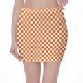 Orange And White Checkered Pattern Print Pencil Mini Skirt
