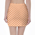 Orange And White Checkered Pattern Print Pencil Mini Skirt