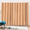 Orange And White Checkered Pattern Print Pencil Pleat Curtains