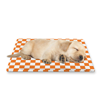 Orange And White Checkered Pattern Print Pet Cooling Mat Cover