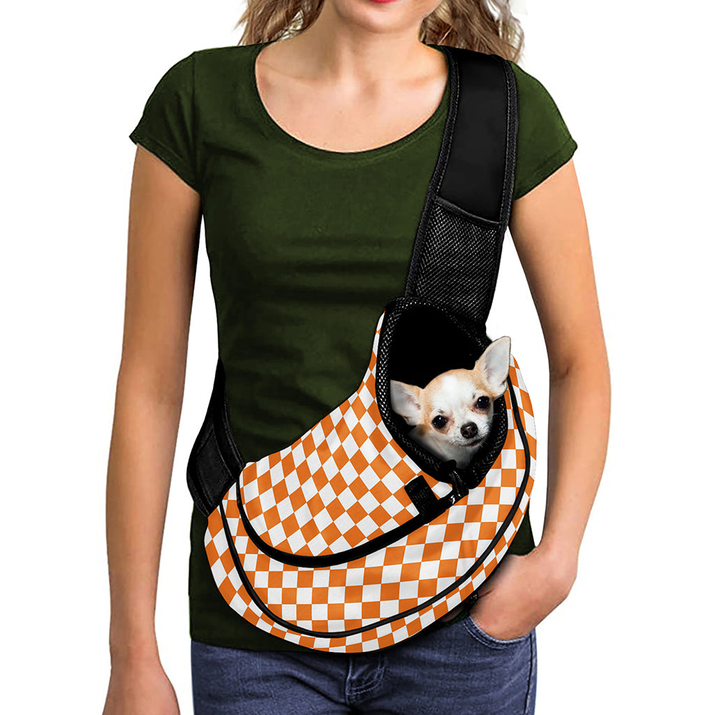 Orange And White Checkered Pattern Print Pet Sling Carrier