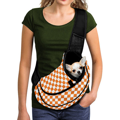 Orange And White Checkered Pattern Print Pet Sling Carrier