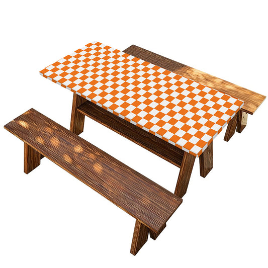Orange And White Checkered Pattern Print Picnic Table Cover