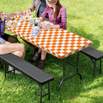 Orange And White Checkered Pattern Print Picnic Table Cover