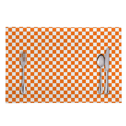 Orange And White Checkered Pattern Print Placemat