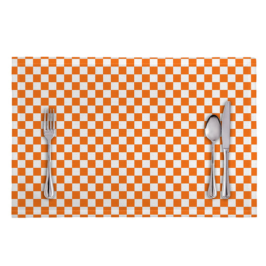 Orange And White Checkered Pattern Print Placemat
