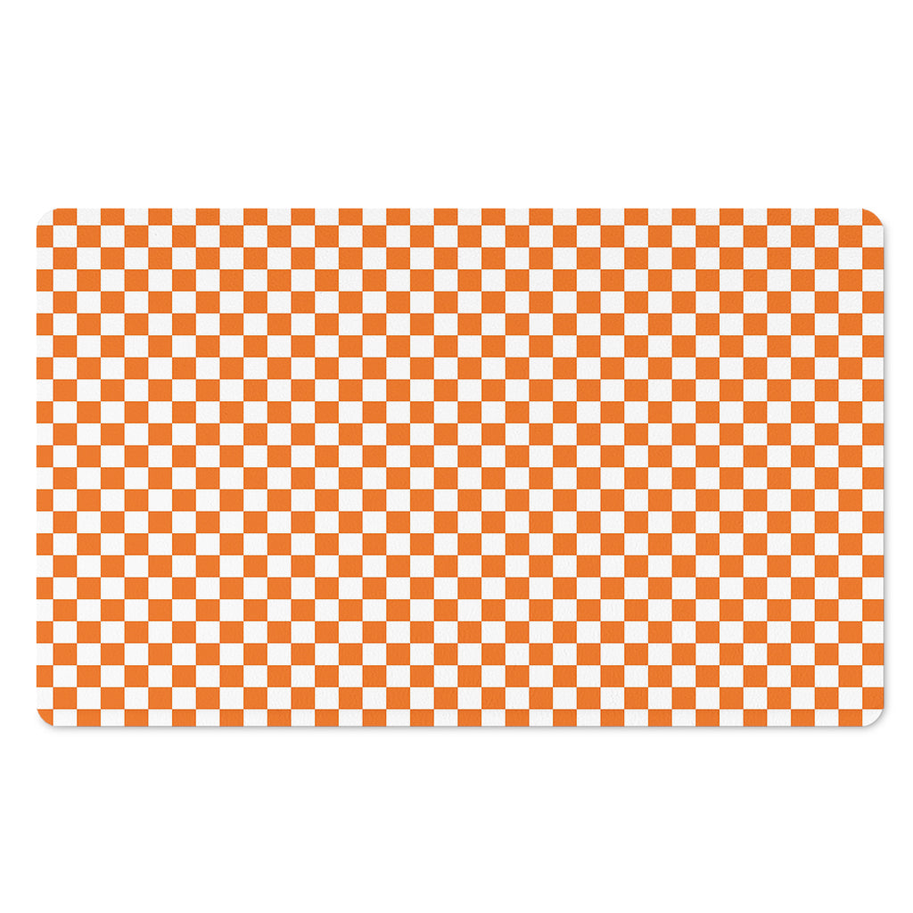 Orange And White Checkered Pattern Print Polyester Doormat