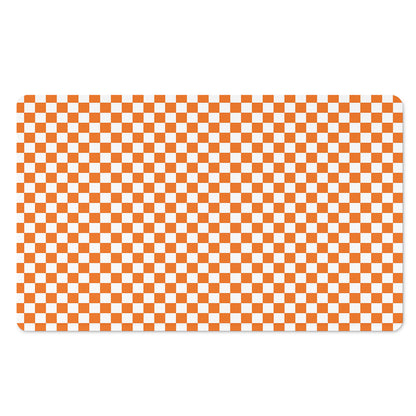 Orange And White Checkered Pattern Print Polyester Doormat