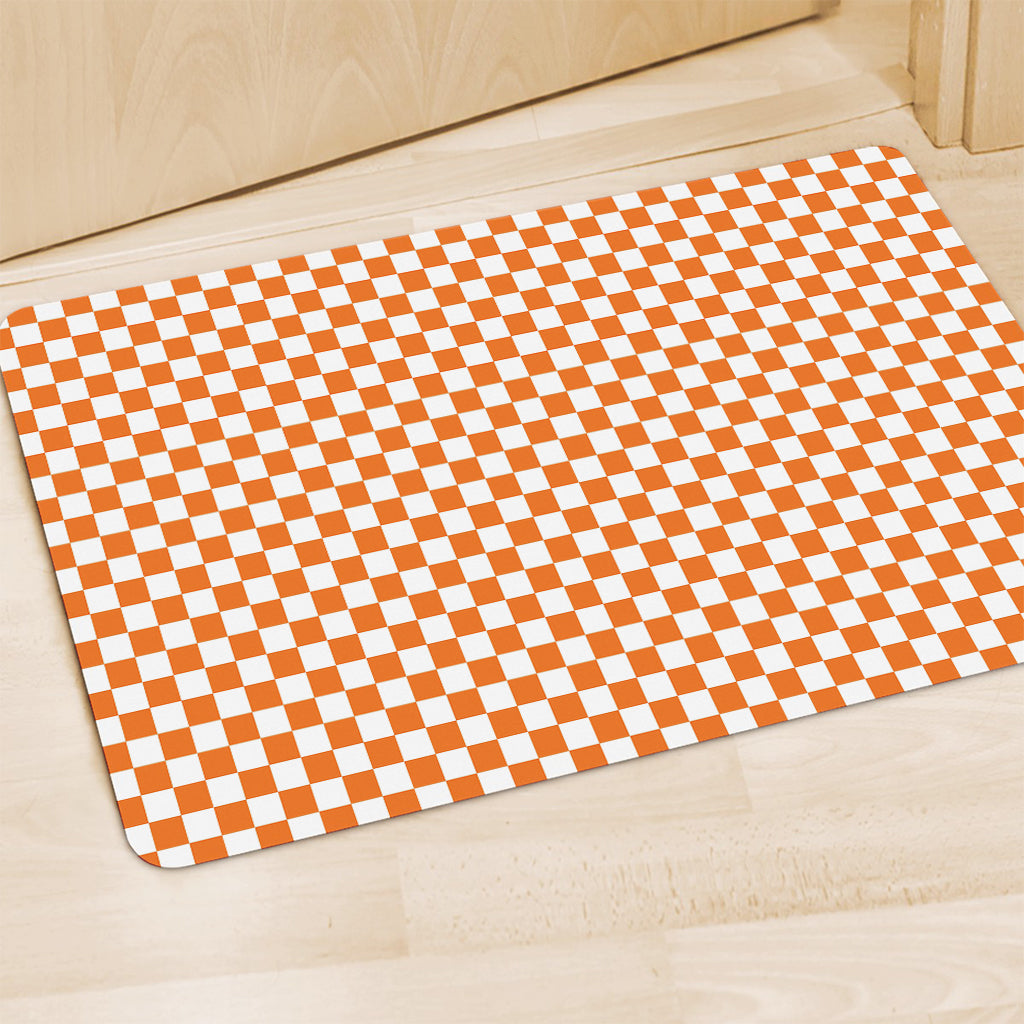 Orange And White Checkered Pattern Print Polyester Doormat