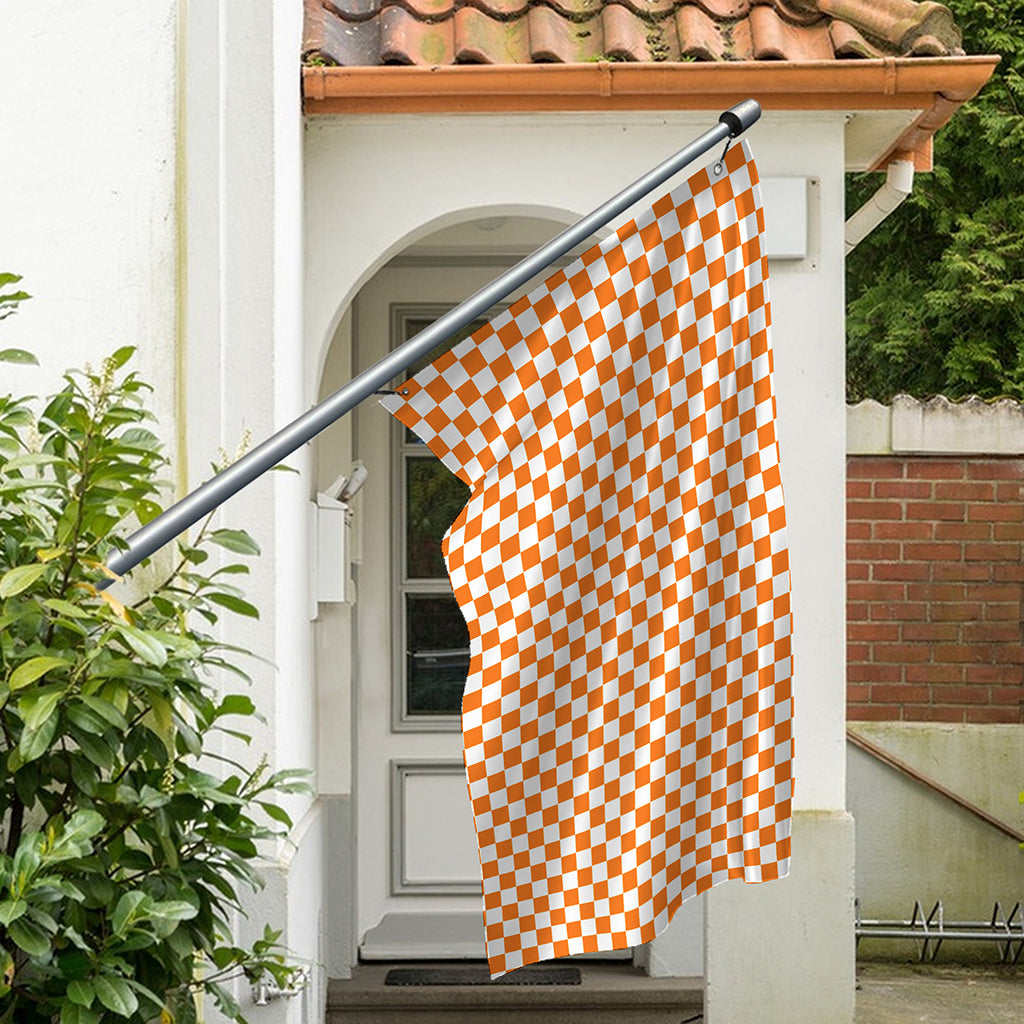 Orange And White Checkered Pattern Print Polyester Flag