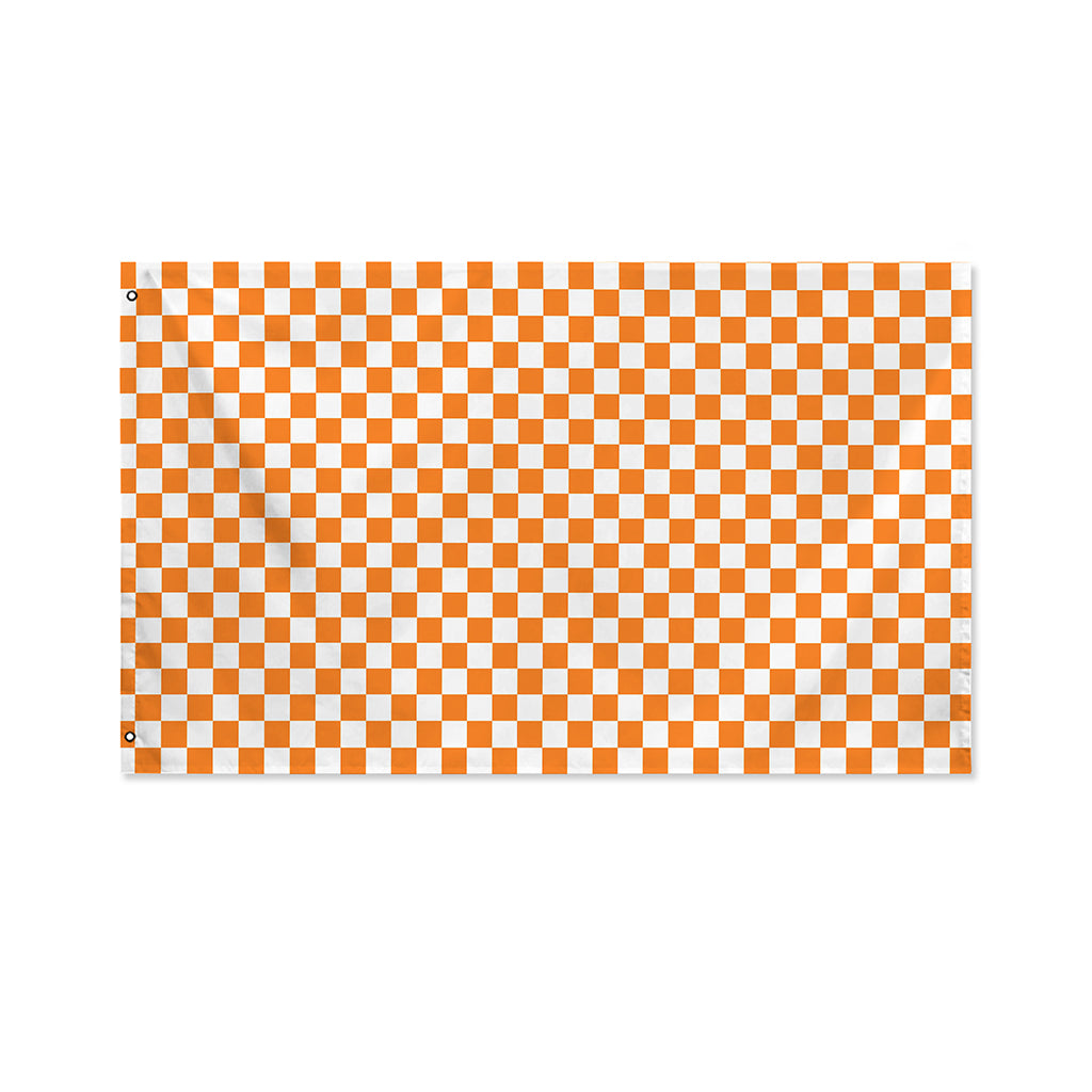 Orange And White Checkered Pattern Print Polyester Flag
