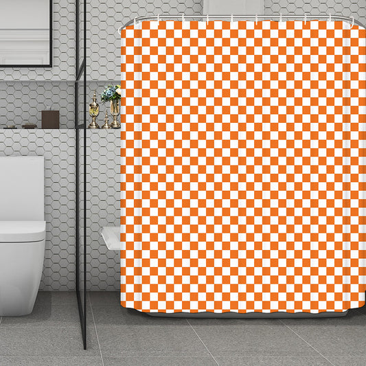 Orange And White Checkered Pattern Print Polyester Shower Curtain