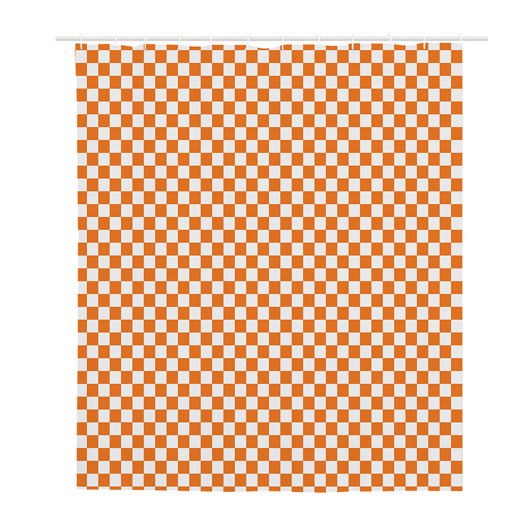 Orange And White Checkered Pattern Print Polyester Shower Curtain