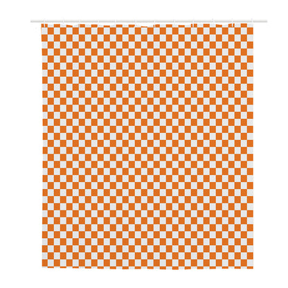 Orange And White Checkered Pattern Print Polyester Shower Curtain