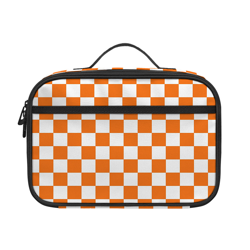 Orange And White Checkered Pattern Print Portable Lunch Bag