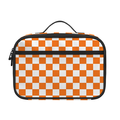 Orange And White Checkered Pattern Print Portable Lunch Bag