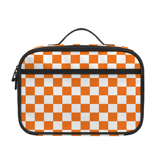 Orange And White Checkered Pattern Print Portable Lunch Bag