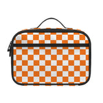 Orange And White Checkered Pattern Print Portable Lunch Bag