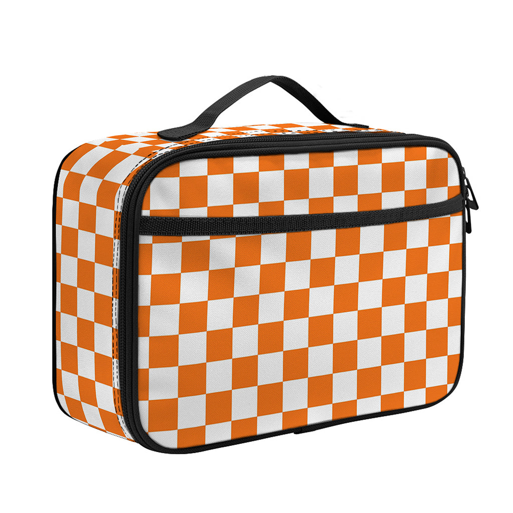 Orange And White Checkered Pattern Print Portable Lunch Bag