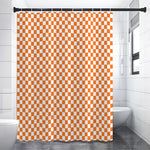 Orange And White Checkered Pattern Print Premium Shower Curtain