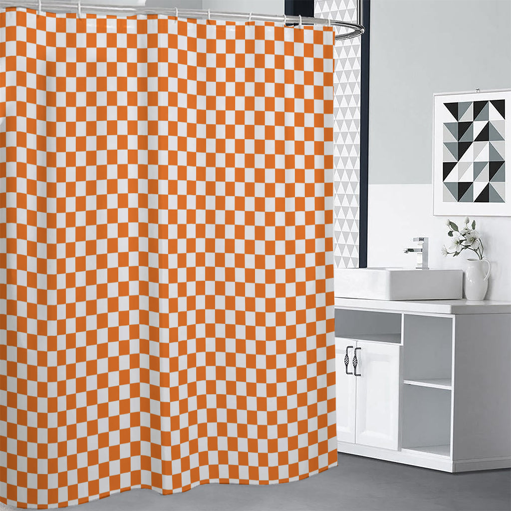 Orange And White Checkered Pattern Print Premium Shower Curtain
