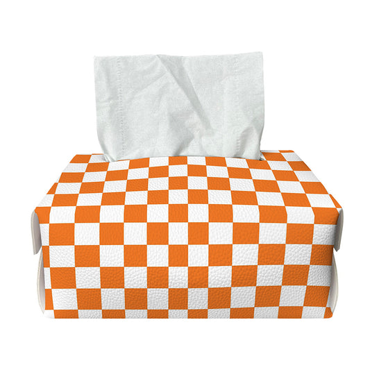 Orange And White Checkered Pattern Print Rectangle Tissue Box Cover