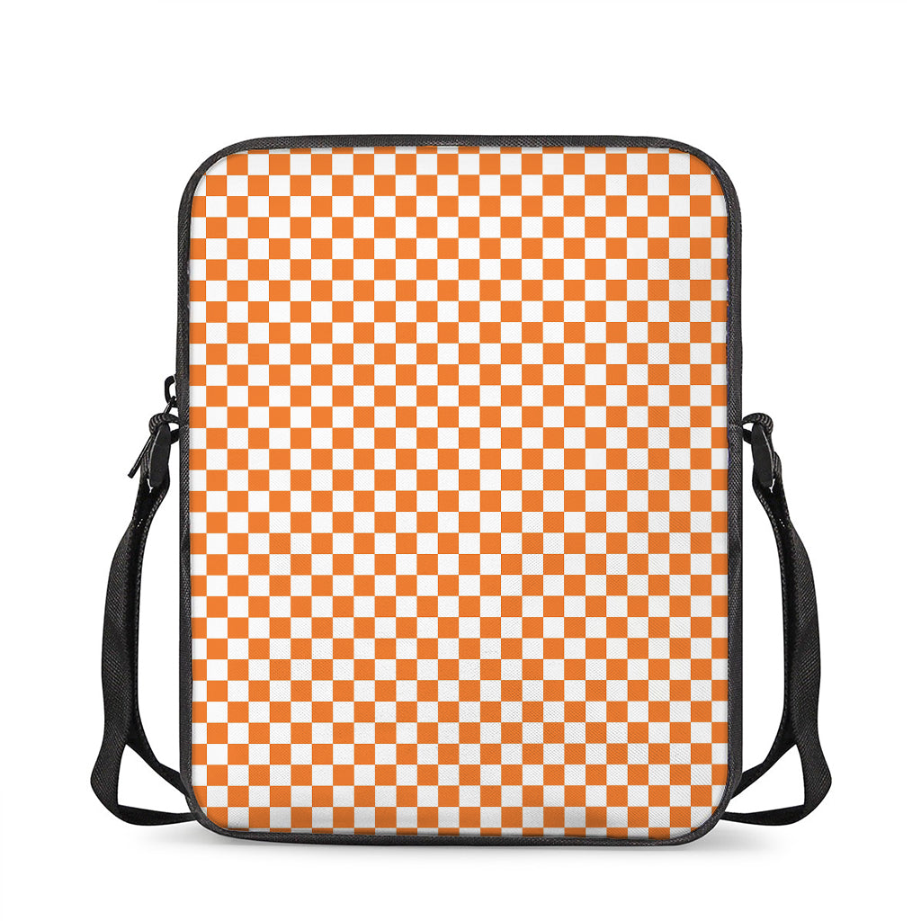 Orange And White Checkered Pattern Print Rectangular Crossbody Bag