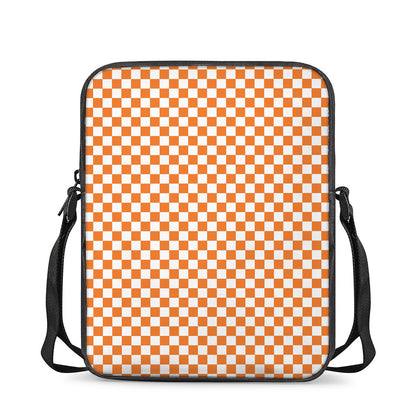 Orange And White Checkered Pattern Print Rectangular Crossbody Bag