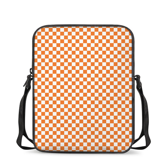 Orange And White Checkered Pattern Print Rectangular Crossbody Bag