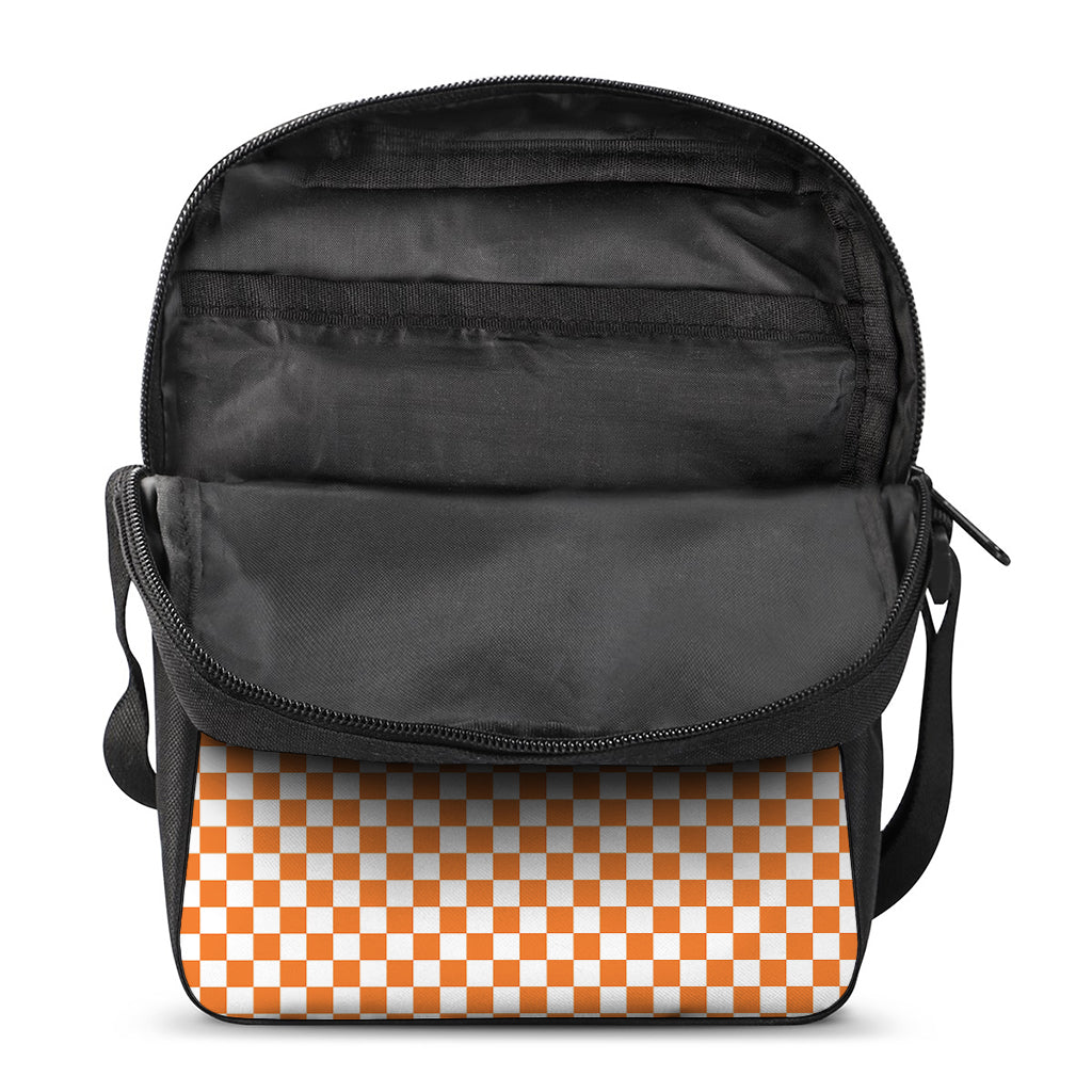 Orange And White Checkered Pattern Print Rectangular Crossbody Bag