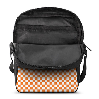 Orange And White Checkered Pattern Print Rectangular Crossbody Bag