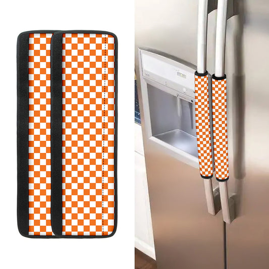 Orange And White Checkered Pattern Print Refrigerator Handle Covers