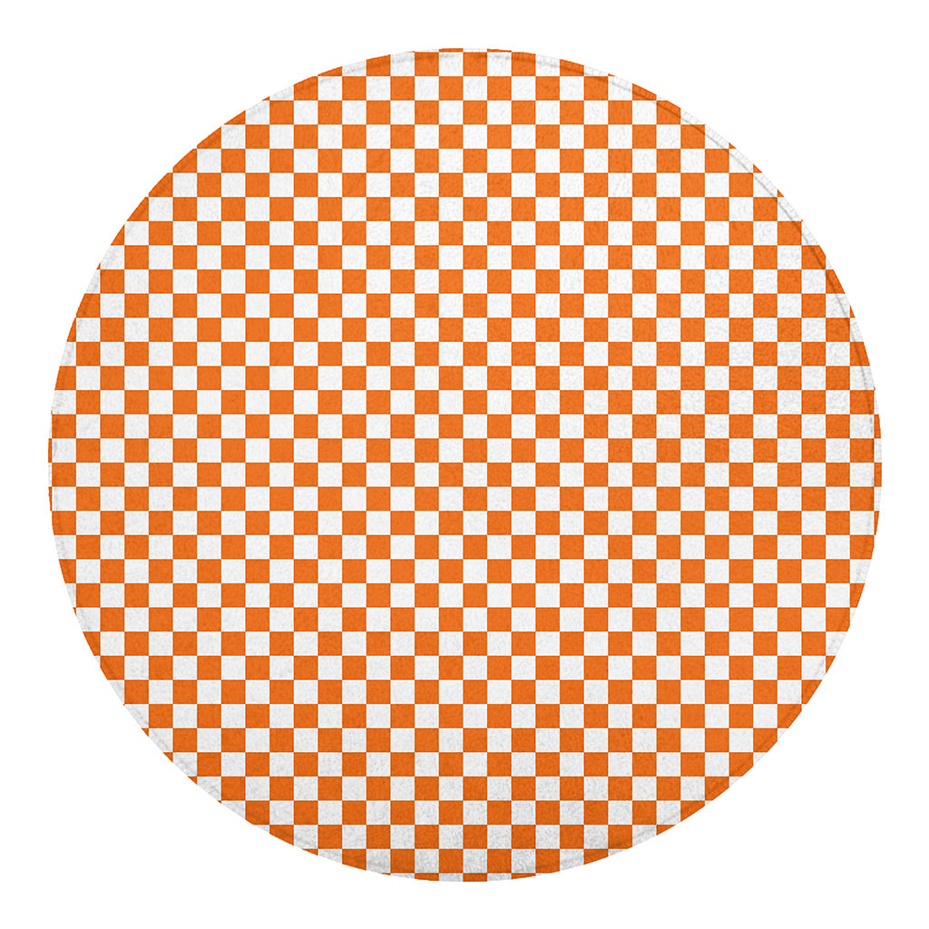 Orange And White Checkered Pattern Print Round Blanket