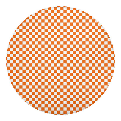 Orange And White Checkered Pattern Print Round Blanket