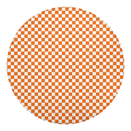 Orange And White Checkered Pattern Print Round Blanket