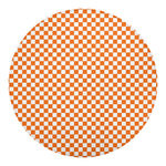 Orange And White Checkered Pattern Print Round Blanket