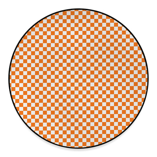 Orange And White Checkered Pattern Print Round Floor Mat