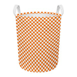 Orange And White Checkered Pattern Print Round Laundry Basket