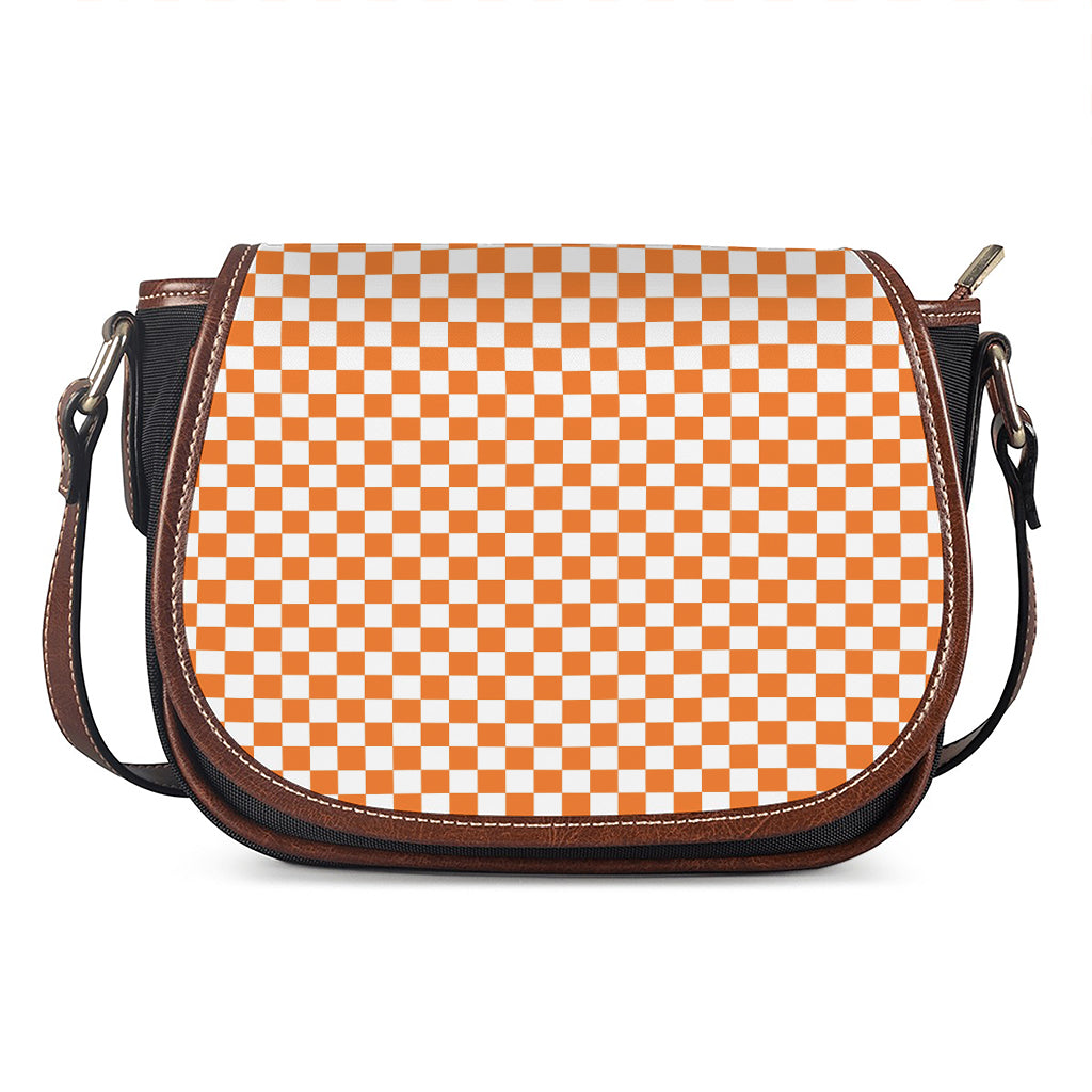 Orange And White Checkered Pattern Print Saddle Bag