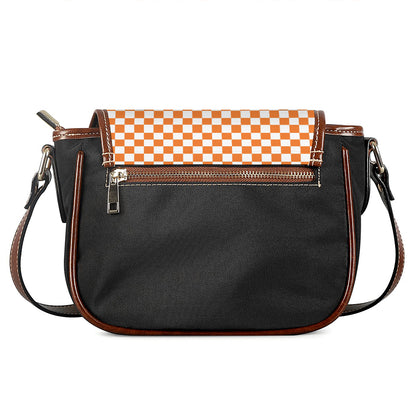 Orange And White Checkered Pattern Print Saddle Bag