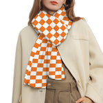 Orange And White Checkered Pattern Print Scarf