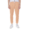 Orange And White Checkered Pattern Print Joggers