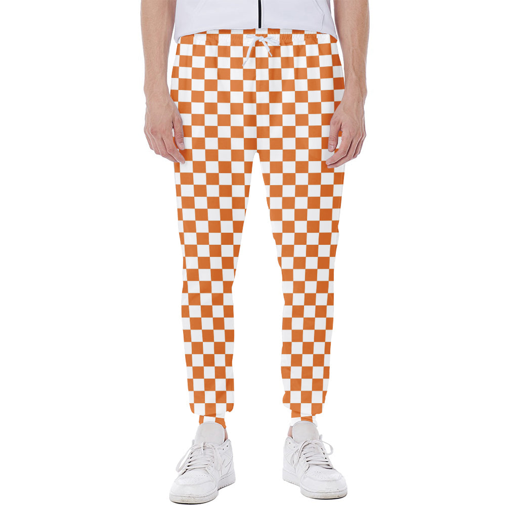 Orange And White Checkered Pattern Print Scuba Joggers