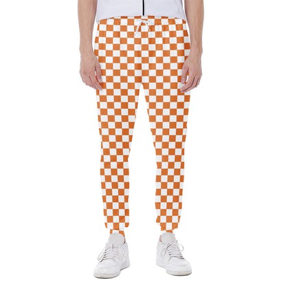 Orange And White Checkered Pattern Print Scuba Joggers