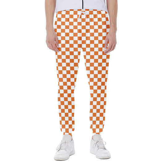 Orange And White Checkered Pattern Print Scuba Joggers