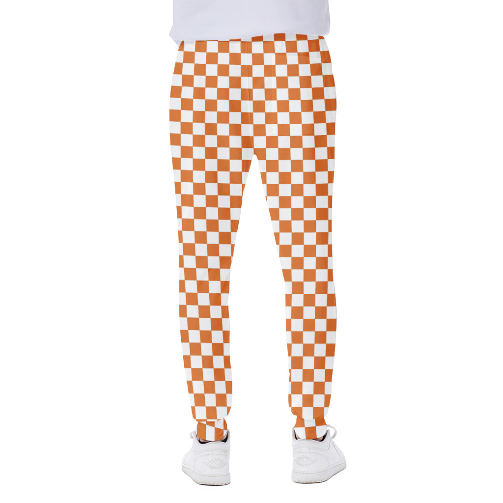 Orange And White Checkered Pattern Print Scuba Joggers