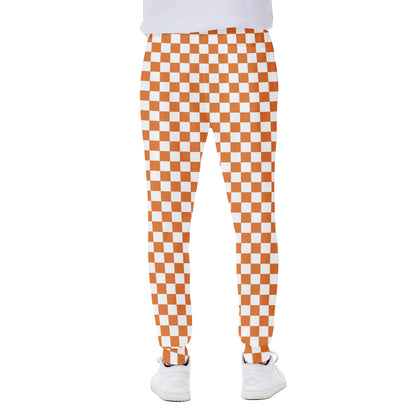 Orange And White Checkered Pattern Print Scuba Joggers