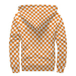 Orange And White Checkered Pattern Print Sherpa Lined Zip Up Hoodie
